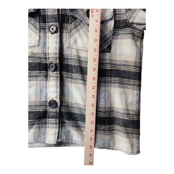BB Dakota Steve Madden Women’s S Plaid Beige Black Shacket Flannel Button Down - Picture 7 of 9